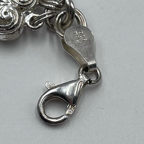 SU Sterling Silver Signed Italy Double Link Charm Bracelet With Heart Charm - Picture 4 of 8